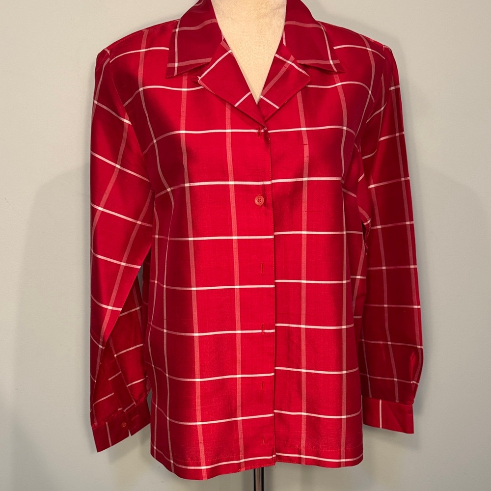 SilkLand Red Checkered blouse Size M